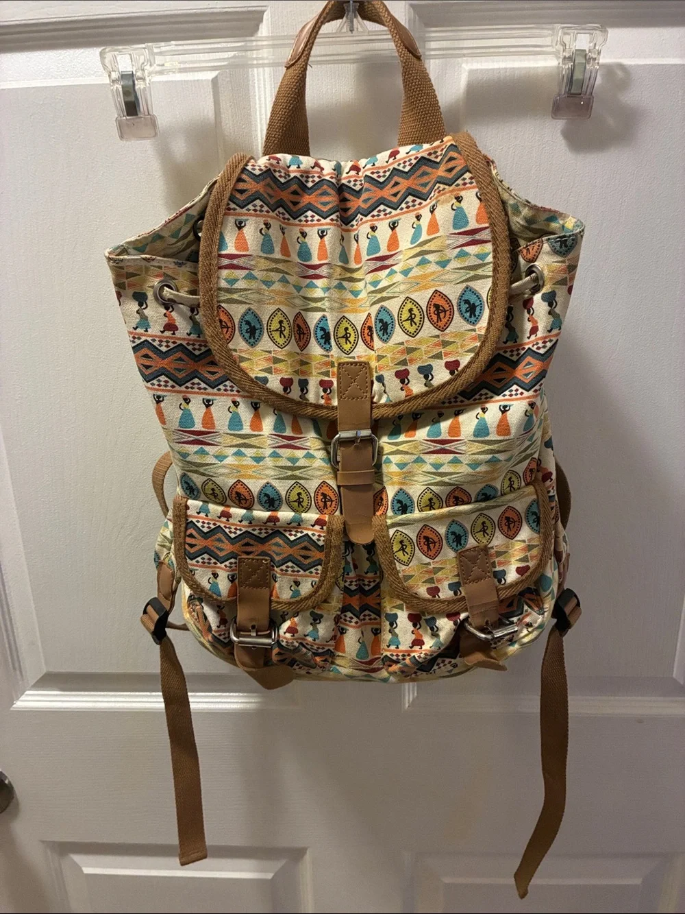 Unbranded Bohemian Patterned Canvas Drawstring Backpack - Multicolor